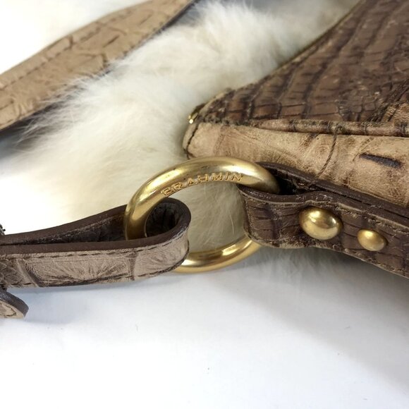 Brahmin Vintage Croc Leather Hobo Bag Brown Tan Harness Ring Medium - Picture 10 of 16